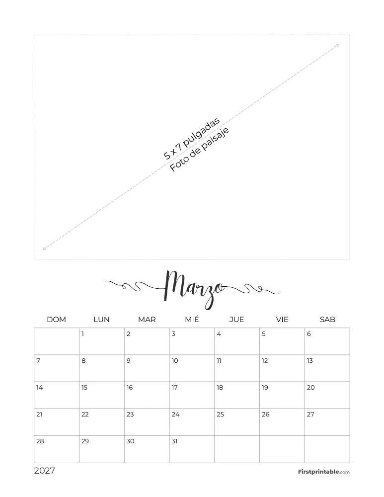Calendario de fotos de marzo de 2027