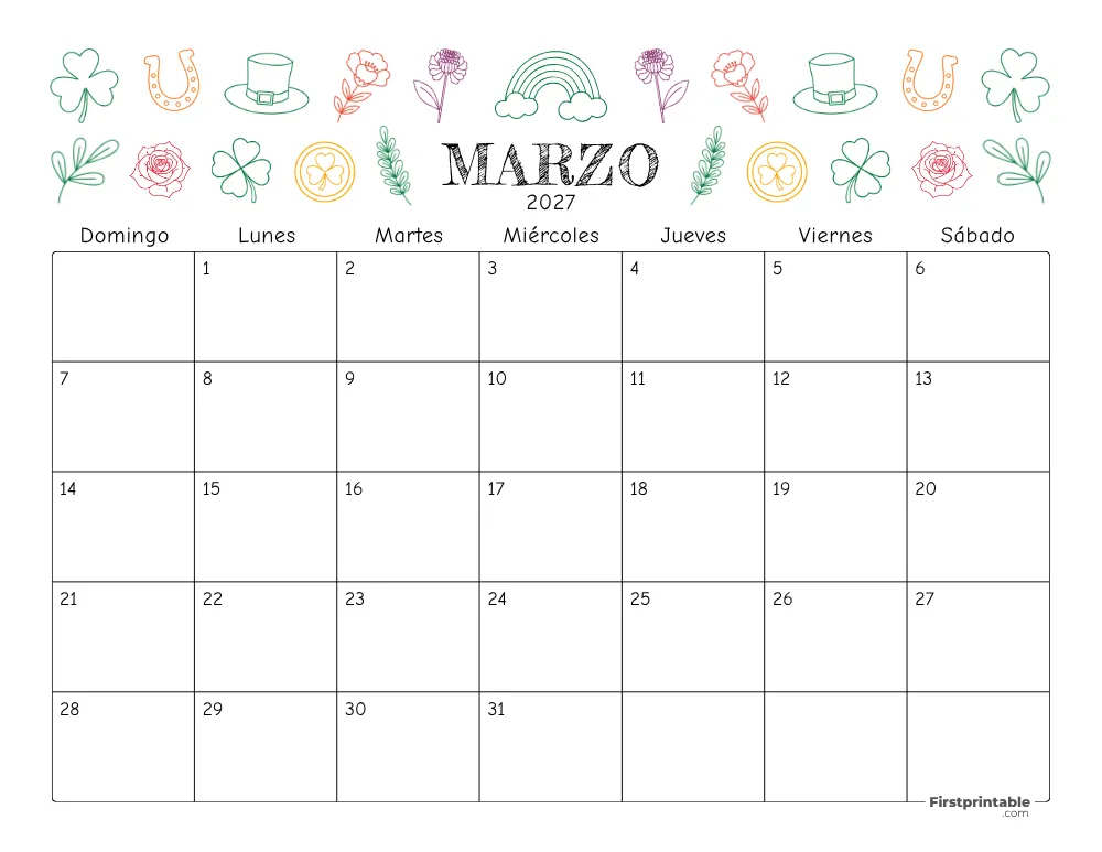 Calendario floral de Marzo de 2027 - 01