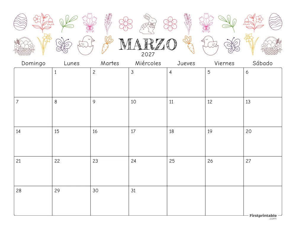 Calendario floral de Marzo de 2027 - 02