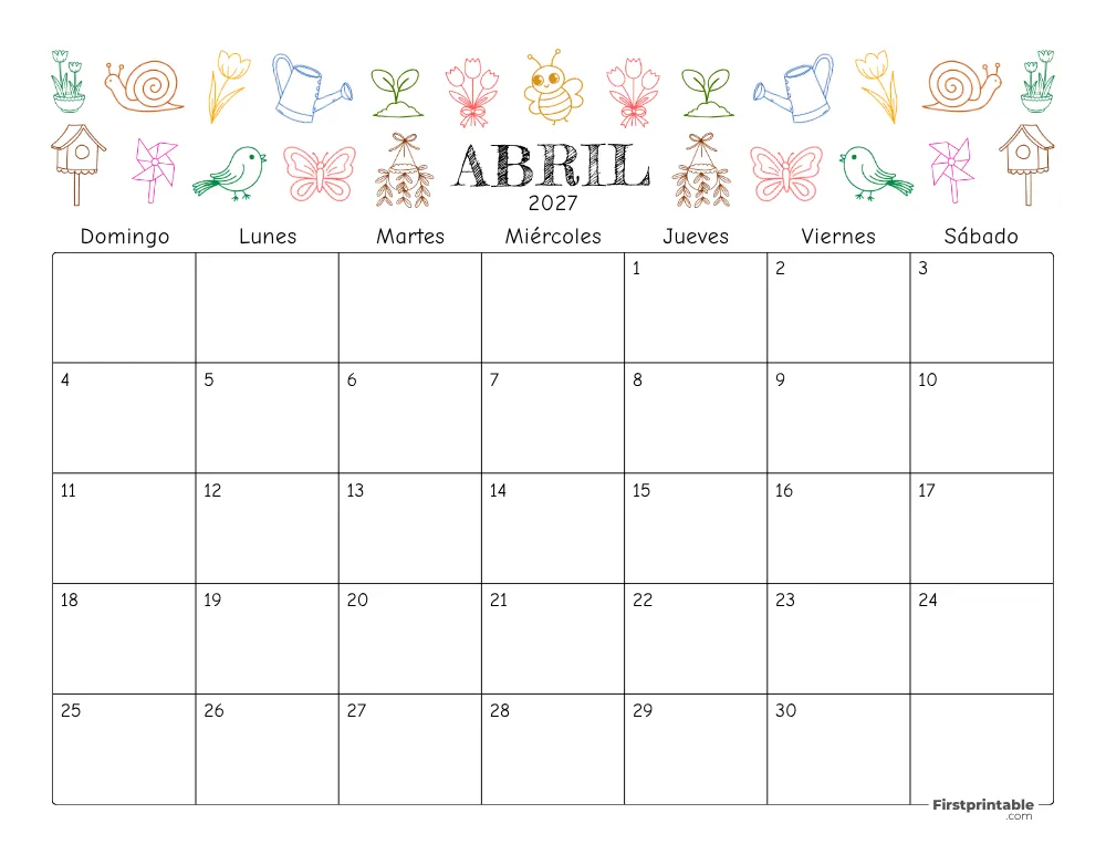 Calendario floral de abril de 2027 - 01