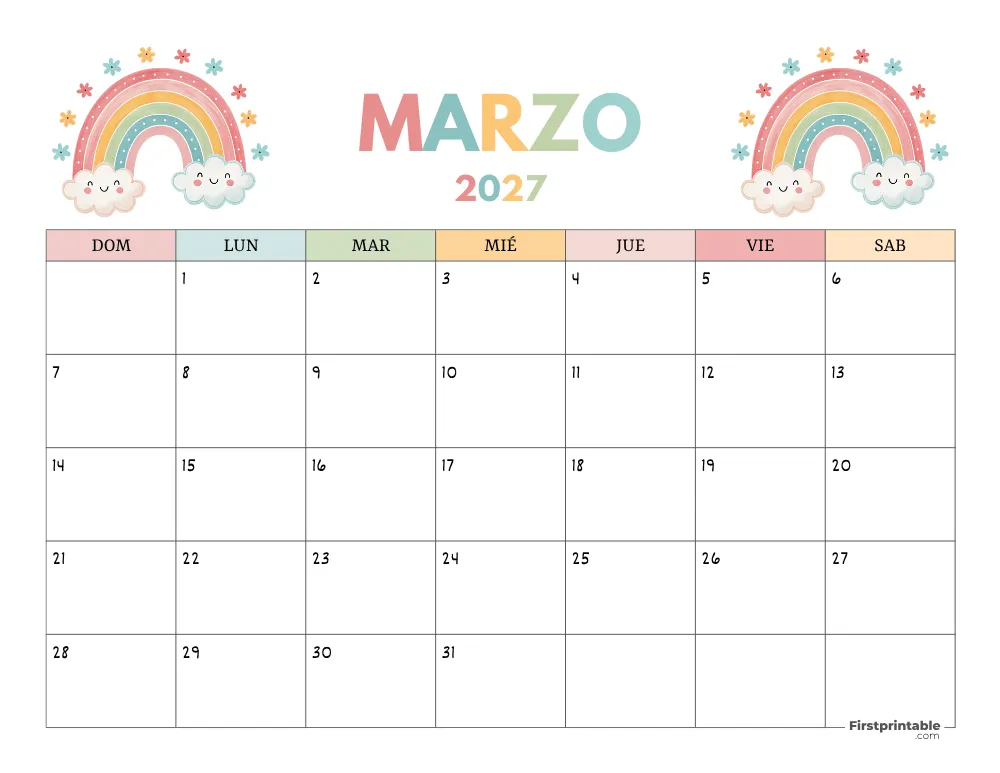 Calendario gratuito de marzo de 2027