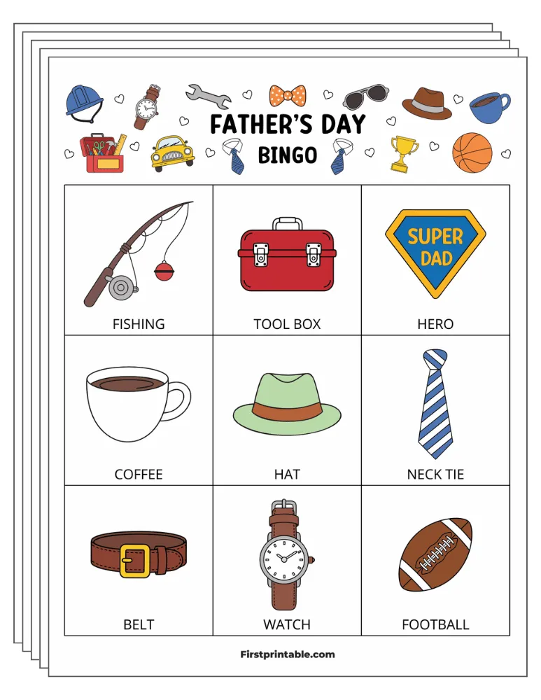 Father's Day Bingo Cards 01 - Half Page - 3x3 (30 Cards)