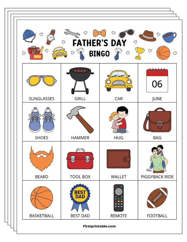 Father's Day Bingo Cards 01 - Half Page - 4x4 (30 Cards)