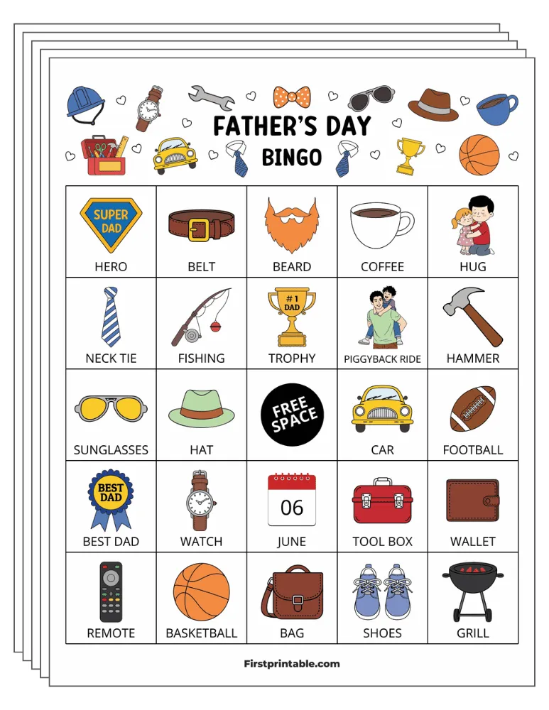 Father's Day Bingo Cards 01 - Half Page - 5x5 (30 Cards)