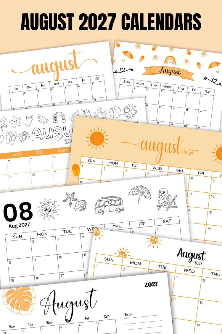 August 2027 Calendars | 40 Free Printable PDF