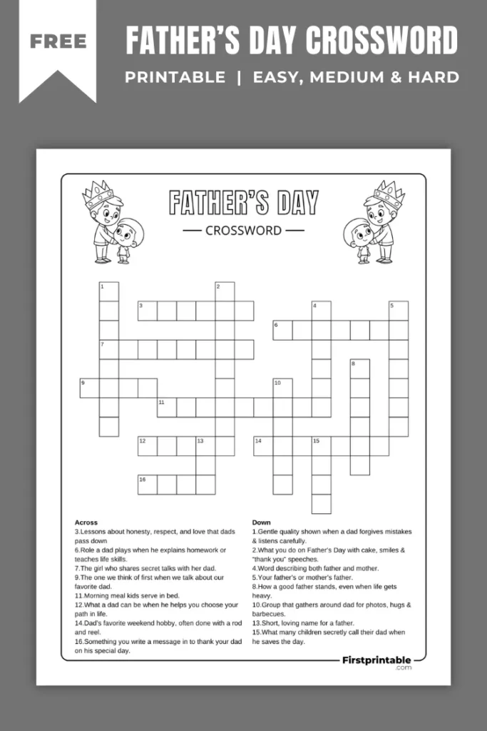 Father’s Day Crossword Puzzles | Free PDF Printables