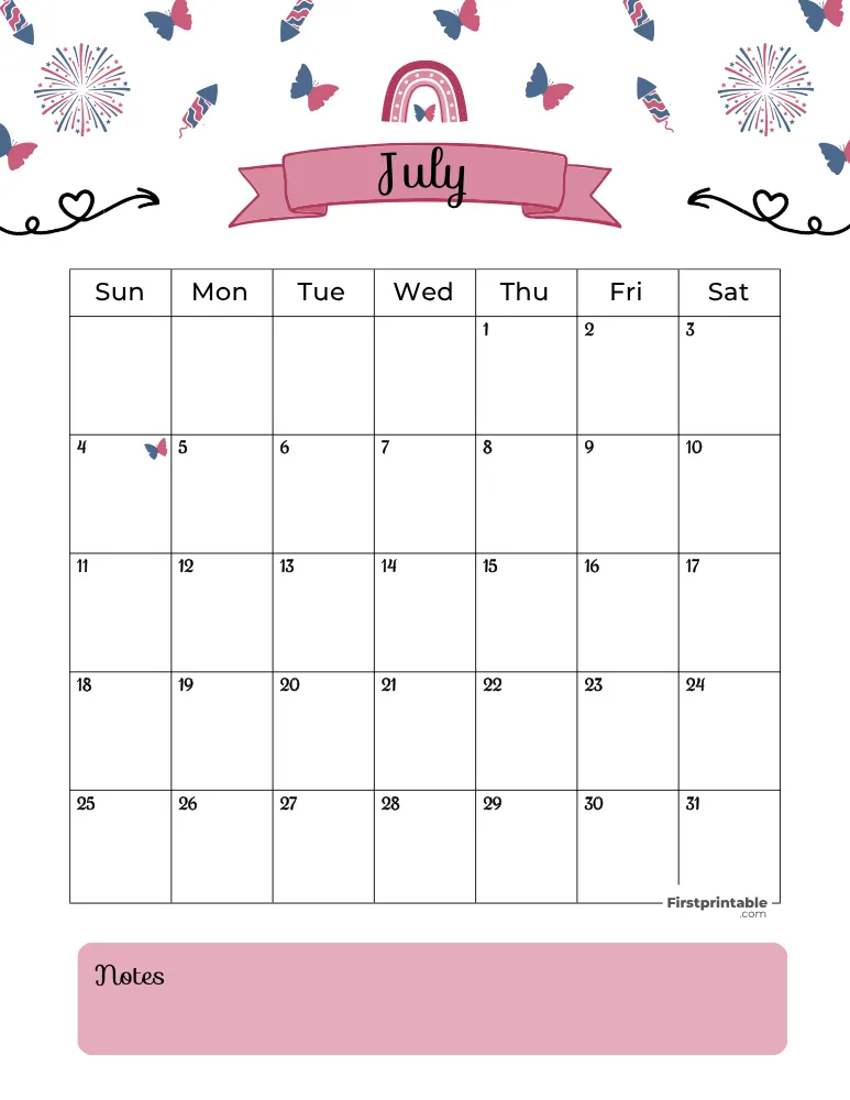 July Calendar 2027 Fourth Of July Template 01