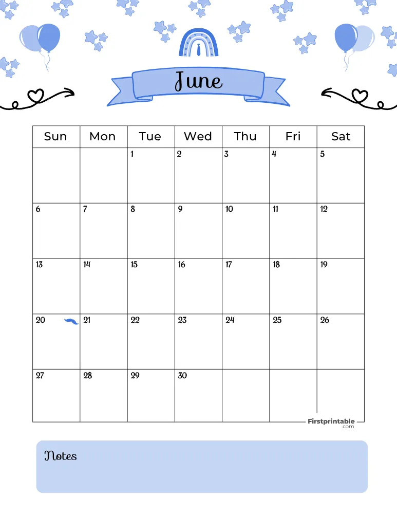 June Calendar 2027 Fathers Day Template 01