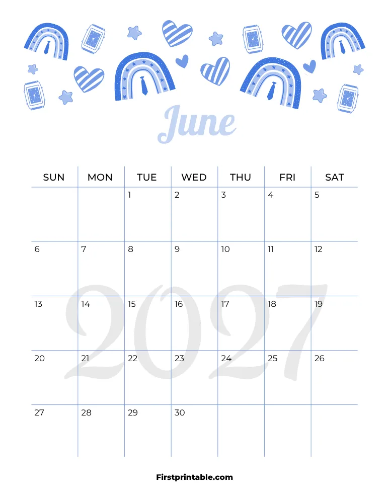 June Calendar 2027 Fathers Day Template 06
