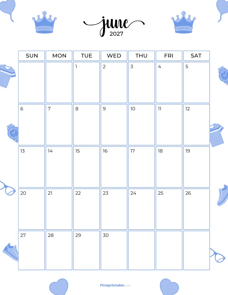 June Calendar 2027 Fathers Day Template 09