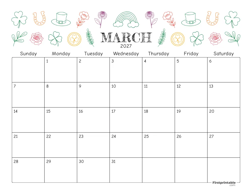 March 2027 Calendar Floral 01