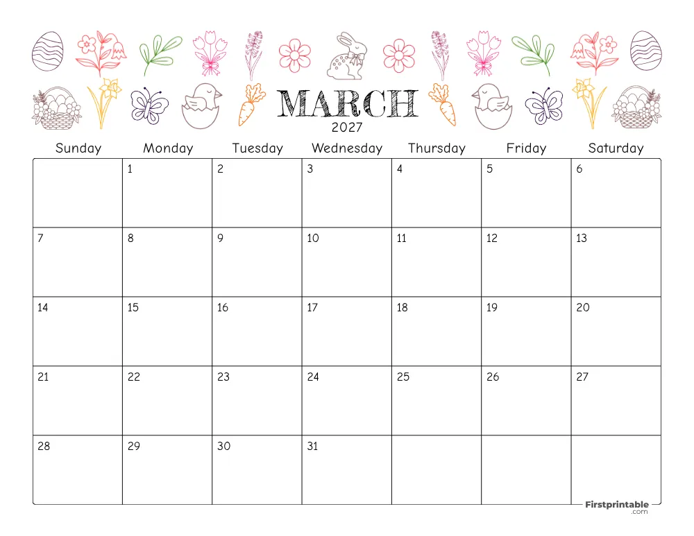 March 2027 Calendar Floral 02