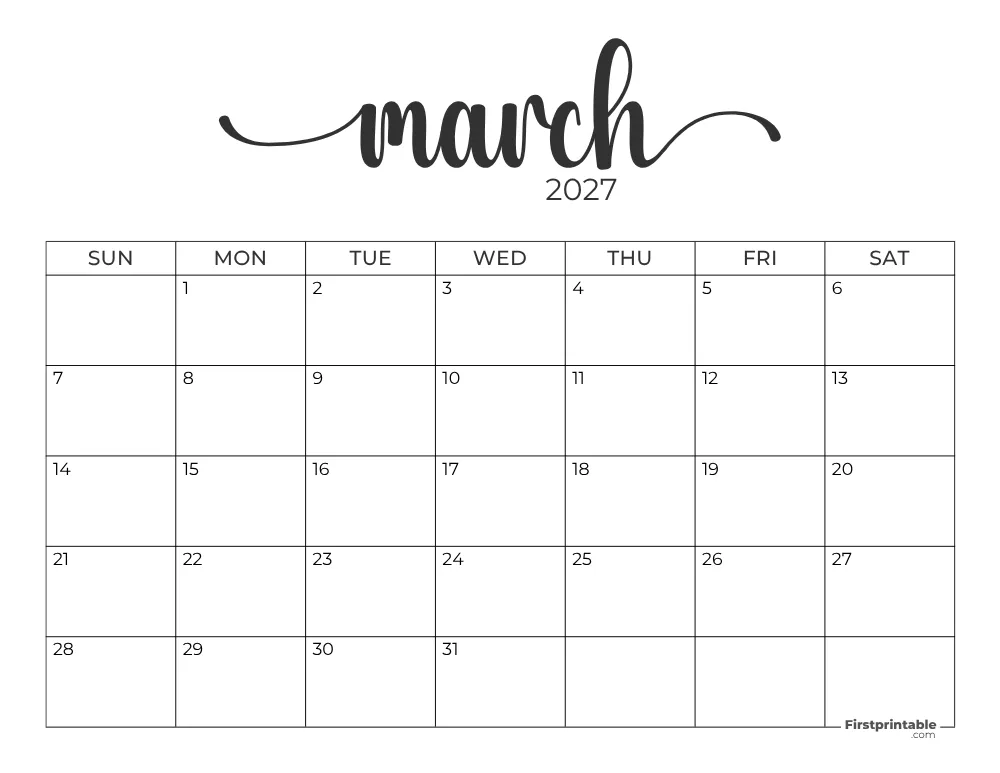 March 2027 Calendar
