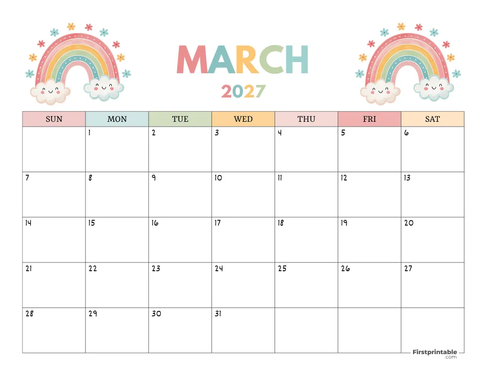 March 2027 Free Calendar