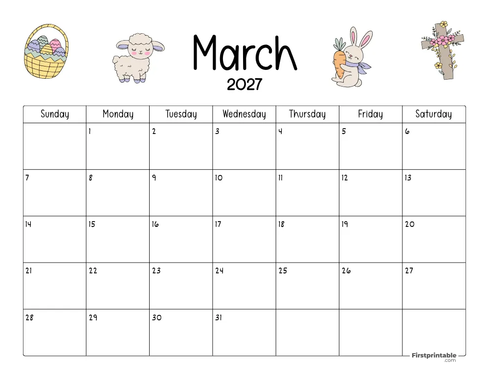 March Calendar 2027 Easter Themed 05
