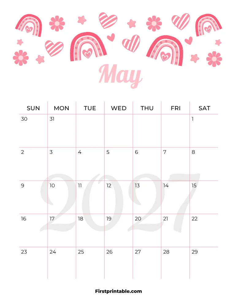 May Calendar 2027 Mothers Day Template 06