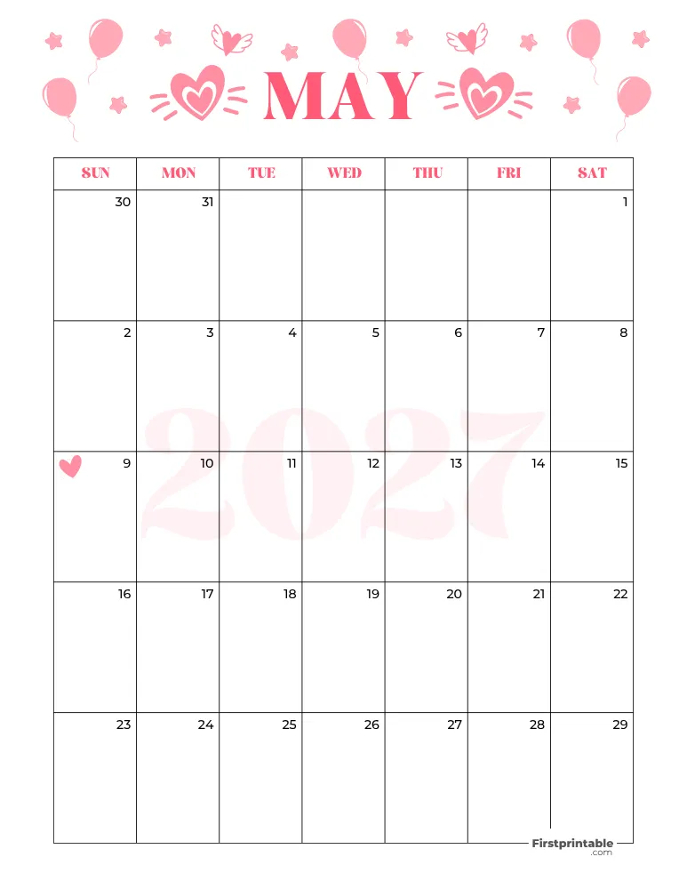 May Calendar 2027 Mothers Day Template 07