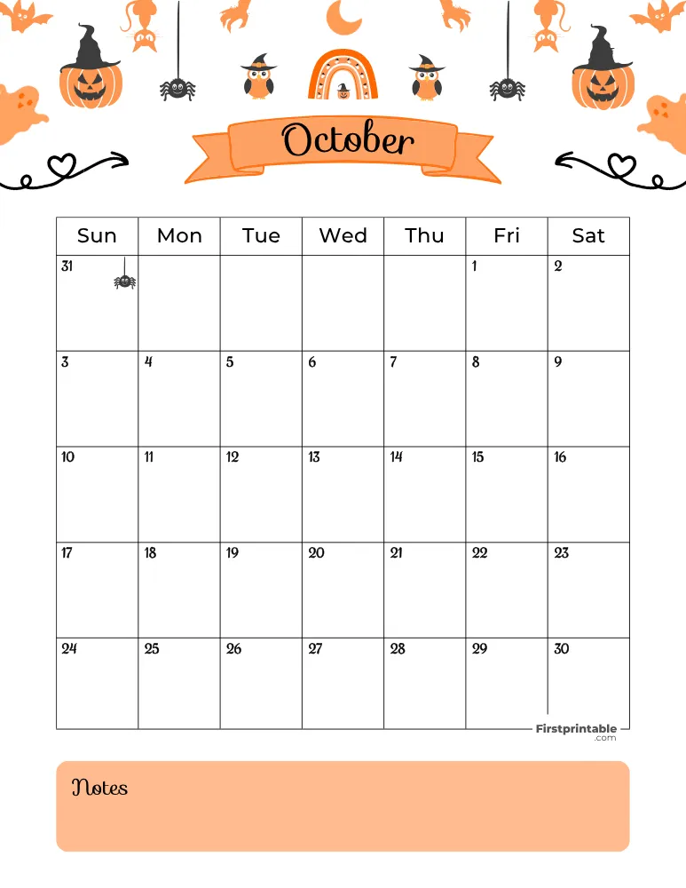 October Calendar 2027 Halloween Template 01