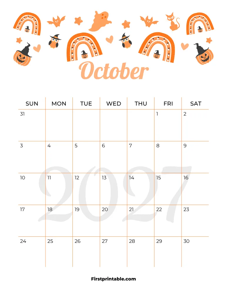 October Calendar 2027 Halloween Template 06
