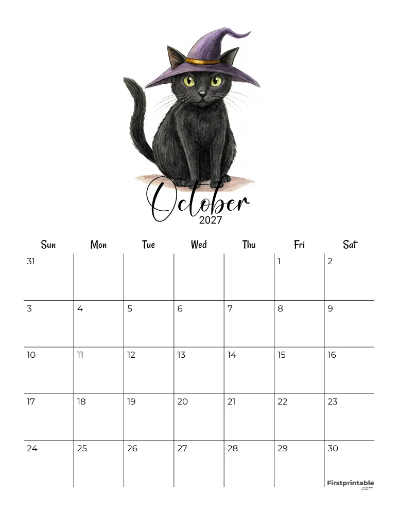 October Calendar 2027 Halloween Template 08