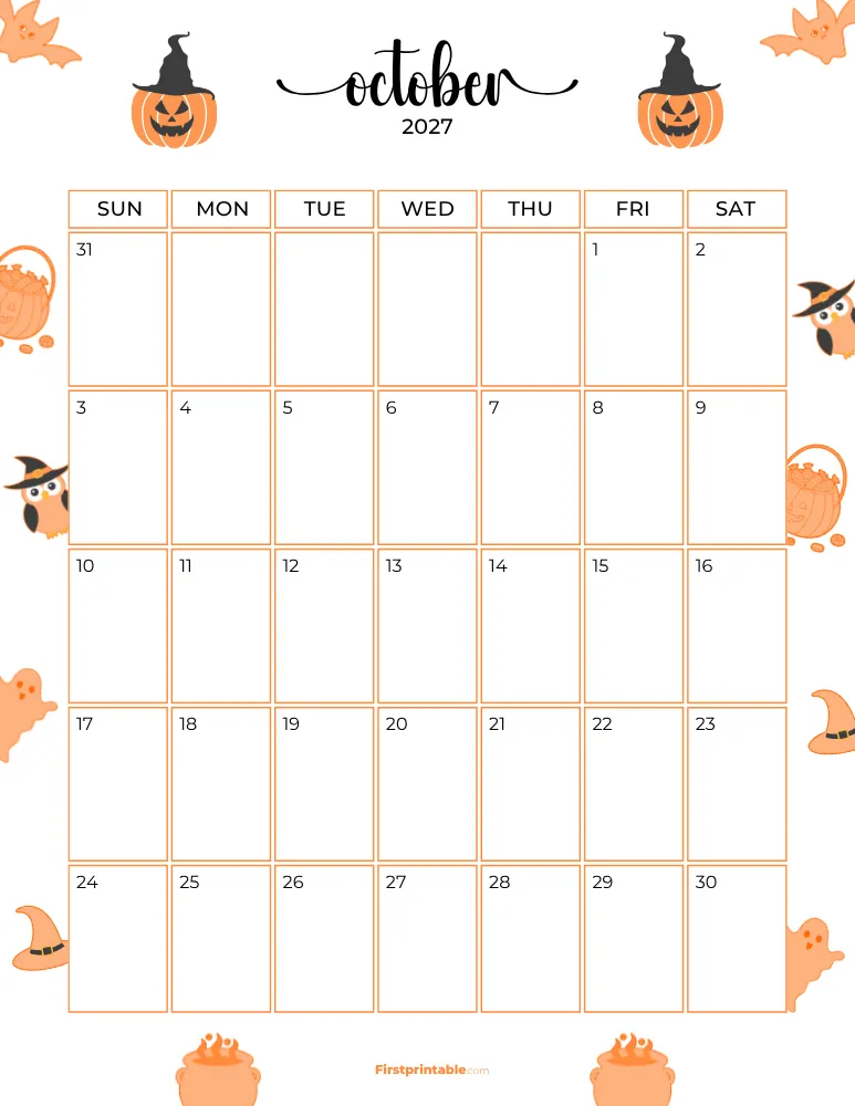October Calendar 2027 Halloween Template 09