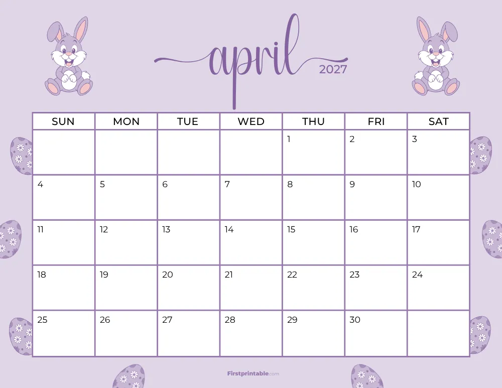 Printable April Calendar 2027 Spring Template 20