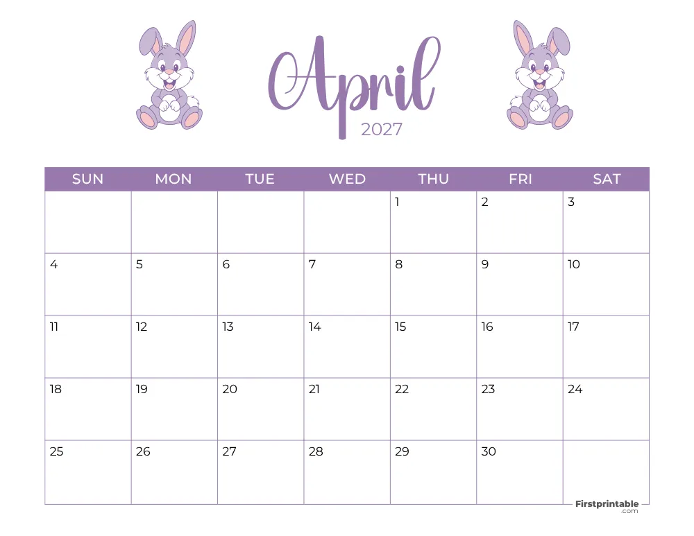 Printable April Calendar 2027 Spring Template 22