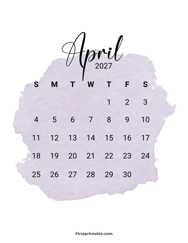 Printable April Calendar 2027 Template 11