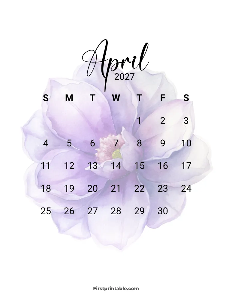 Printable April Calendar 2027 Template 12