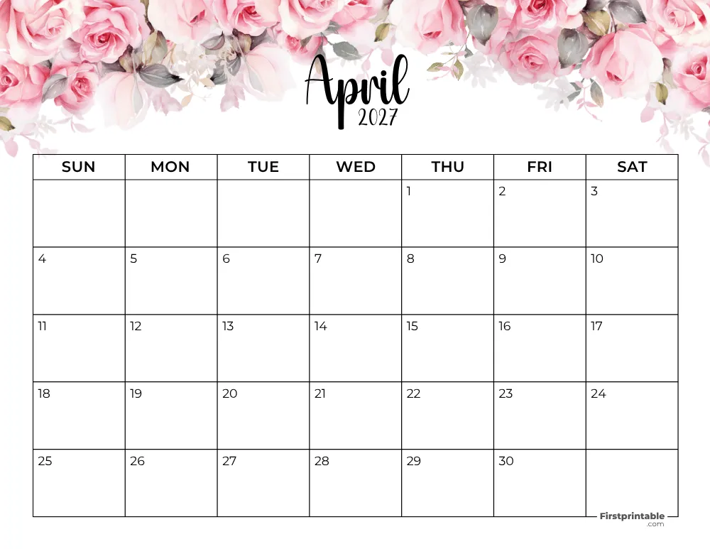 Printable April Calendar 2027 Template 13