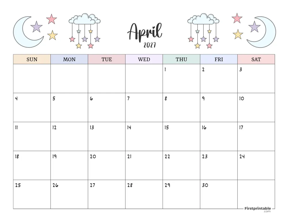 Printable April Calendar 2027 Template 14