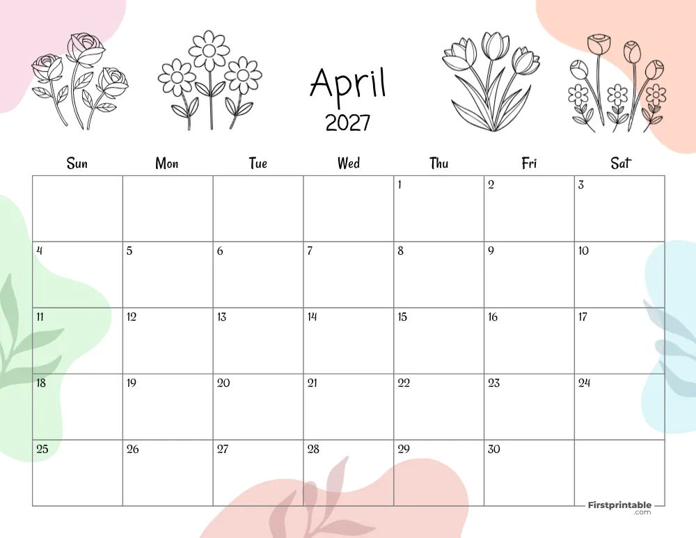 Printable April Calendar 2027 Template 16