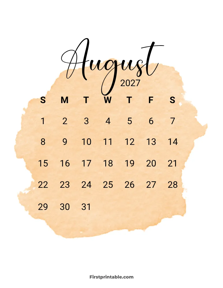 Printable August Calendar 2027 Template 11