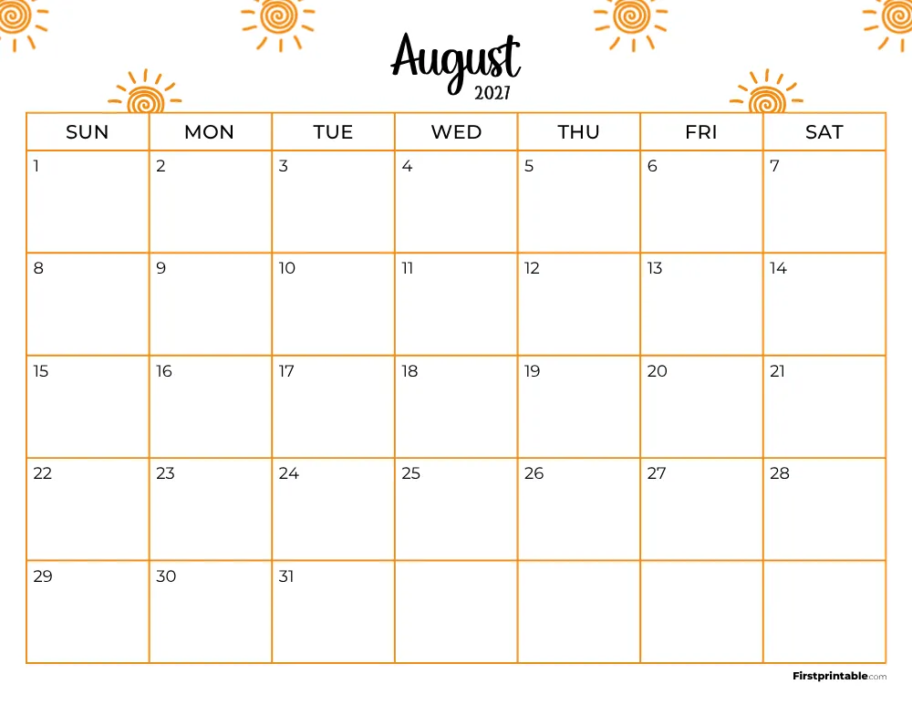 Printable August Calendar 2027 Template 17