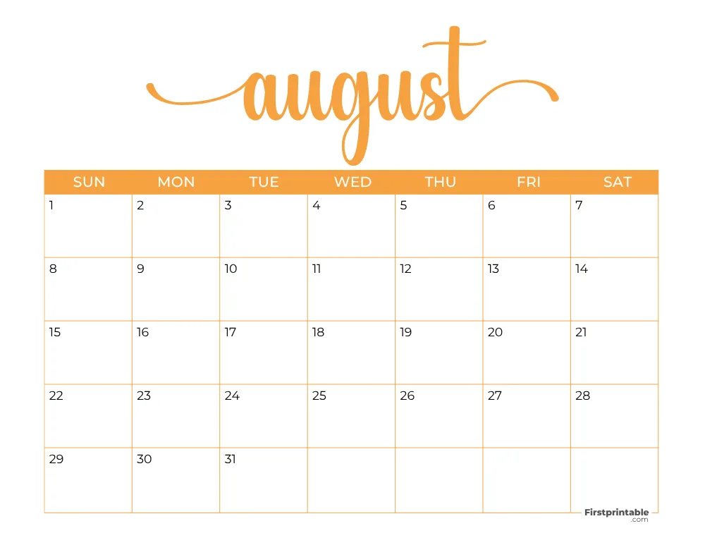 Printable August Calendar 2027 Template 21