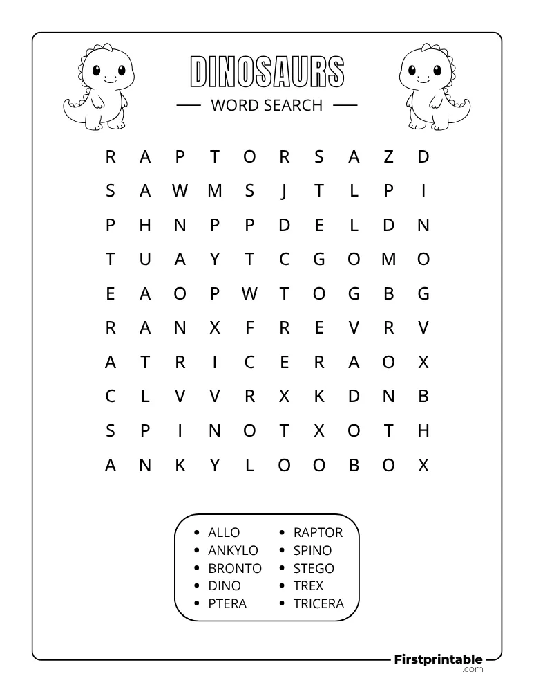 Dinosaurs Word Search - Easy 05