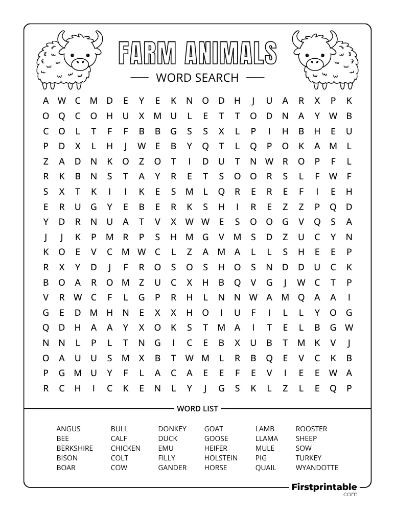 Farm Animals Word Search - Hard 02