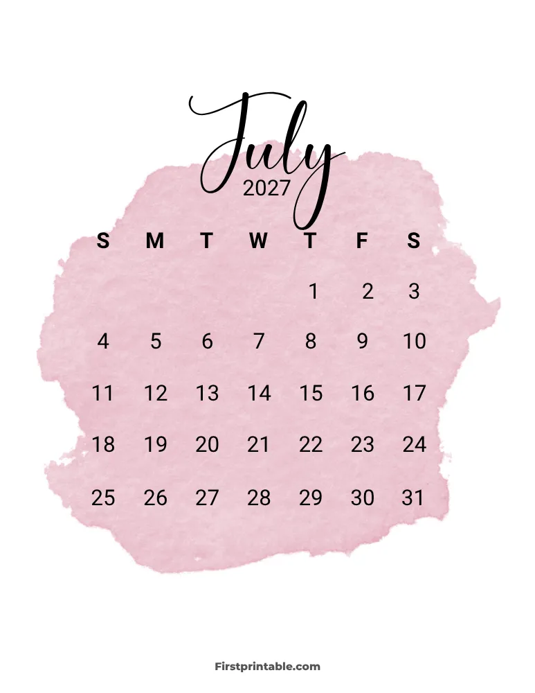 Printable July Calendar 2027 Template 11