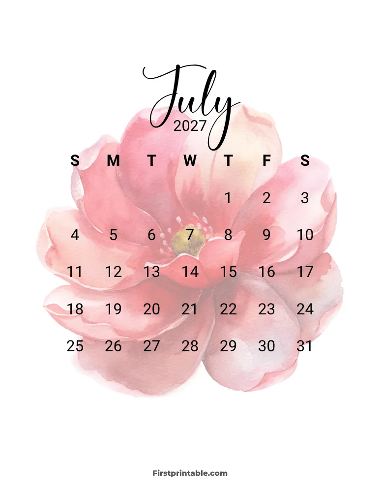 Printable July Calendar 2027 Template 12