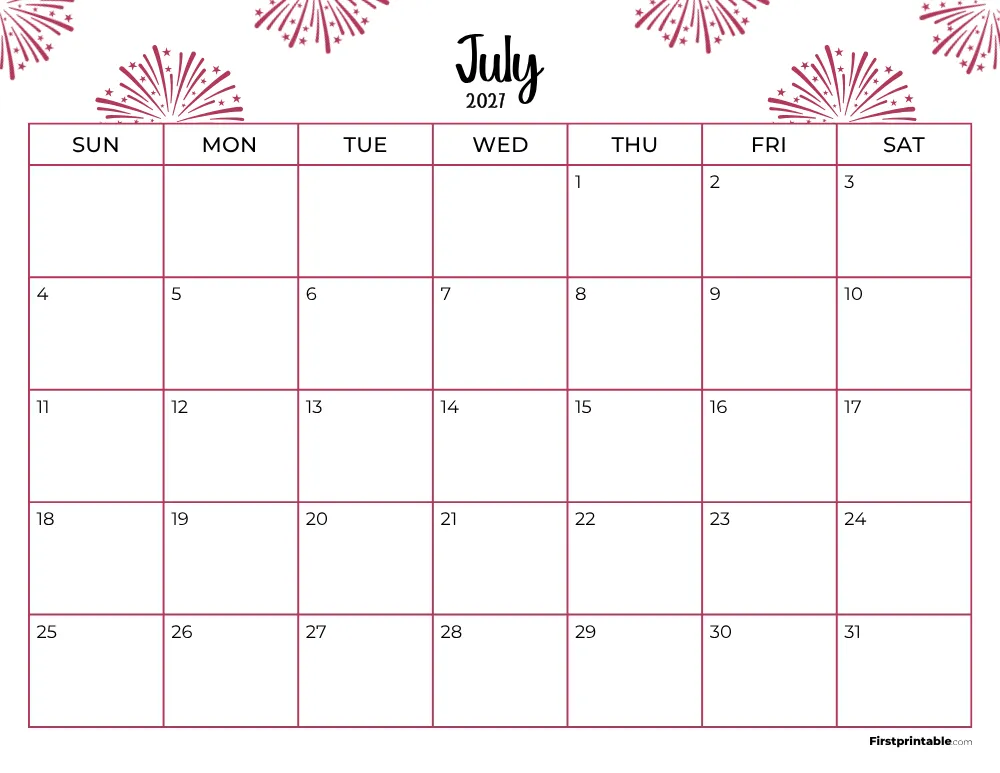 Printable July Calendar 2027 Template 17