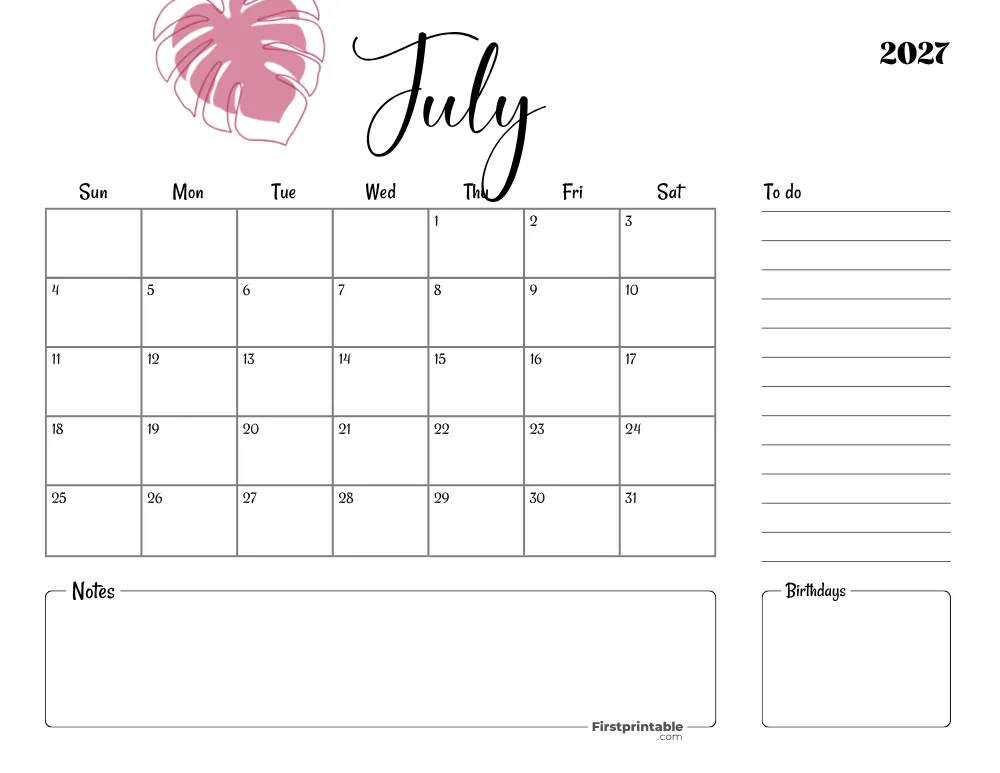 Printable July Calendar 2027 Template 18