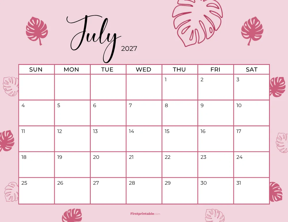 Printable July Calendar 2027 Template 19