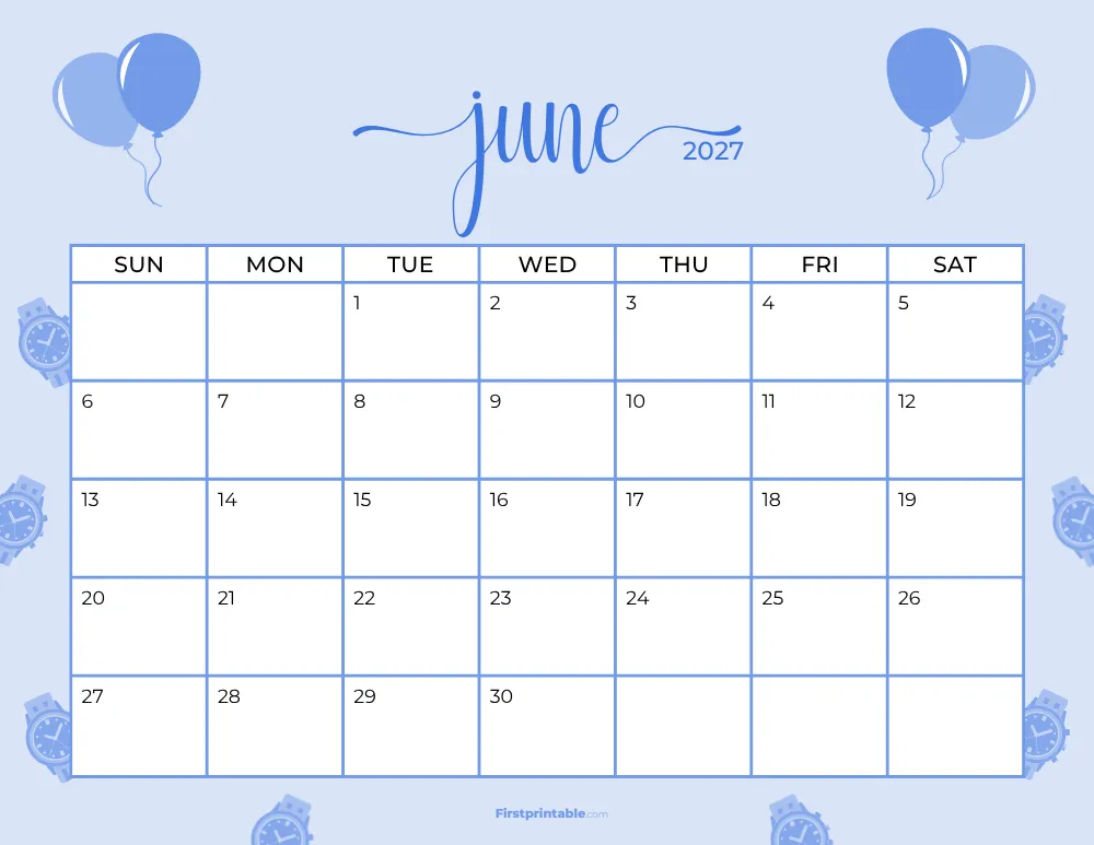 Printable June Calendar 2027 Fathers Day Template 20