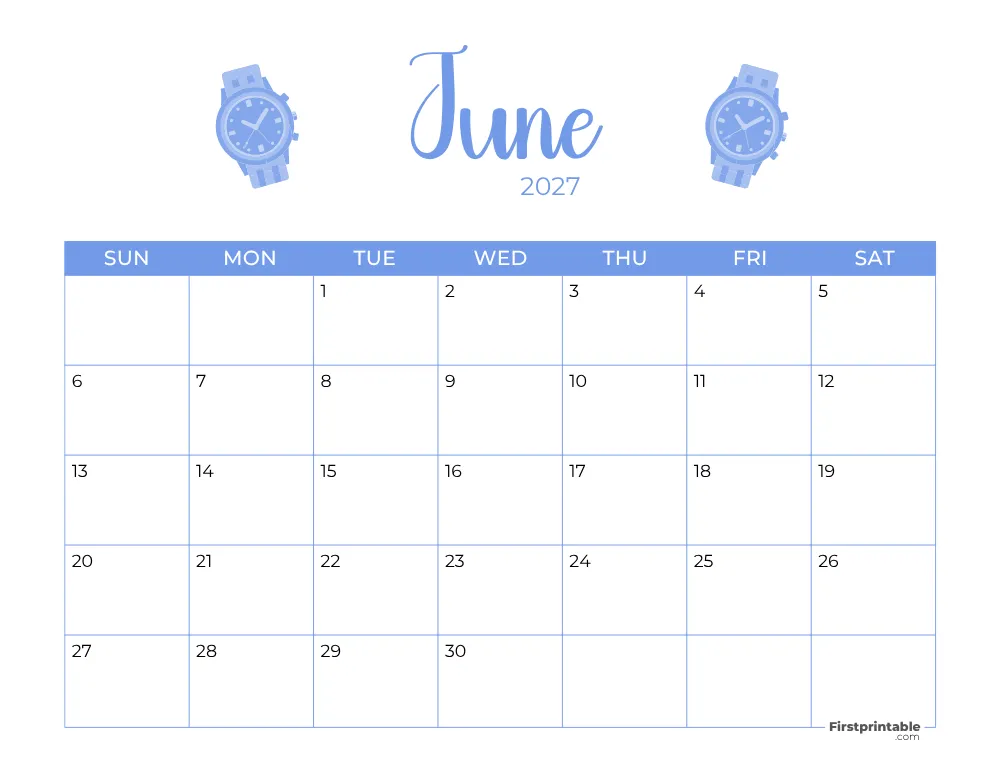 Printable June Calendar 2027 Fathers Day Template 22