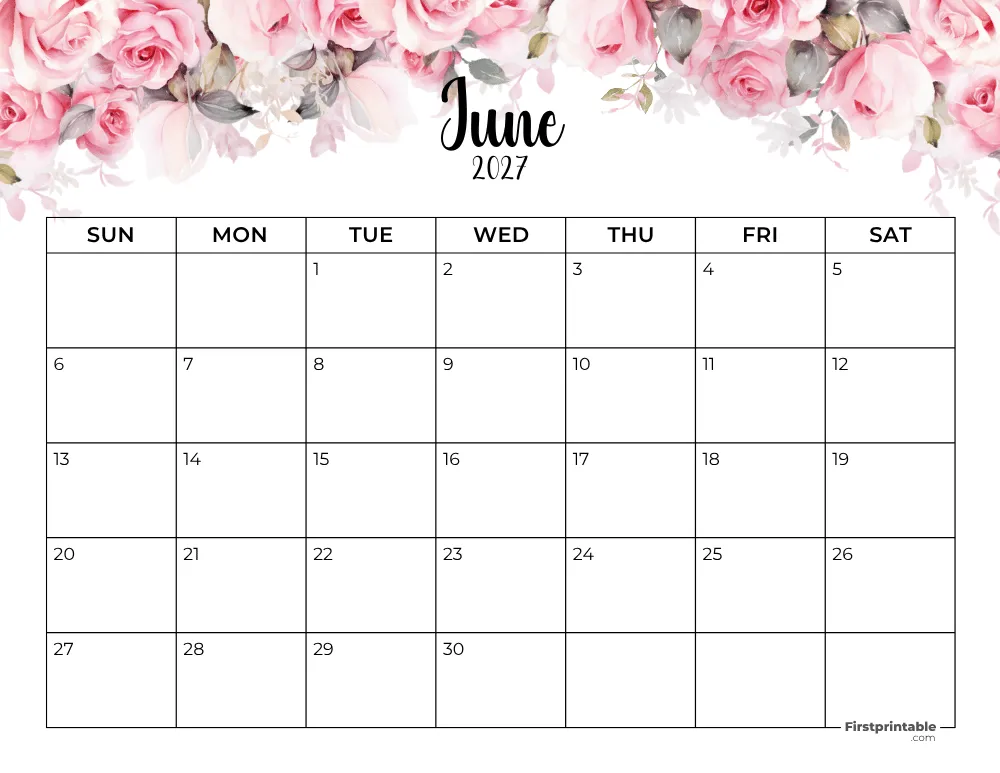 Printable June Calendar 2027 Template 13