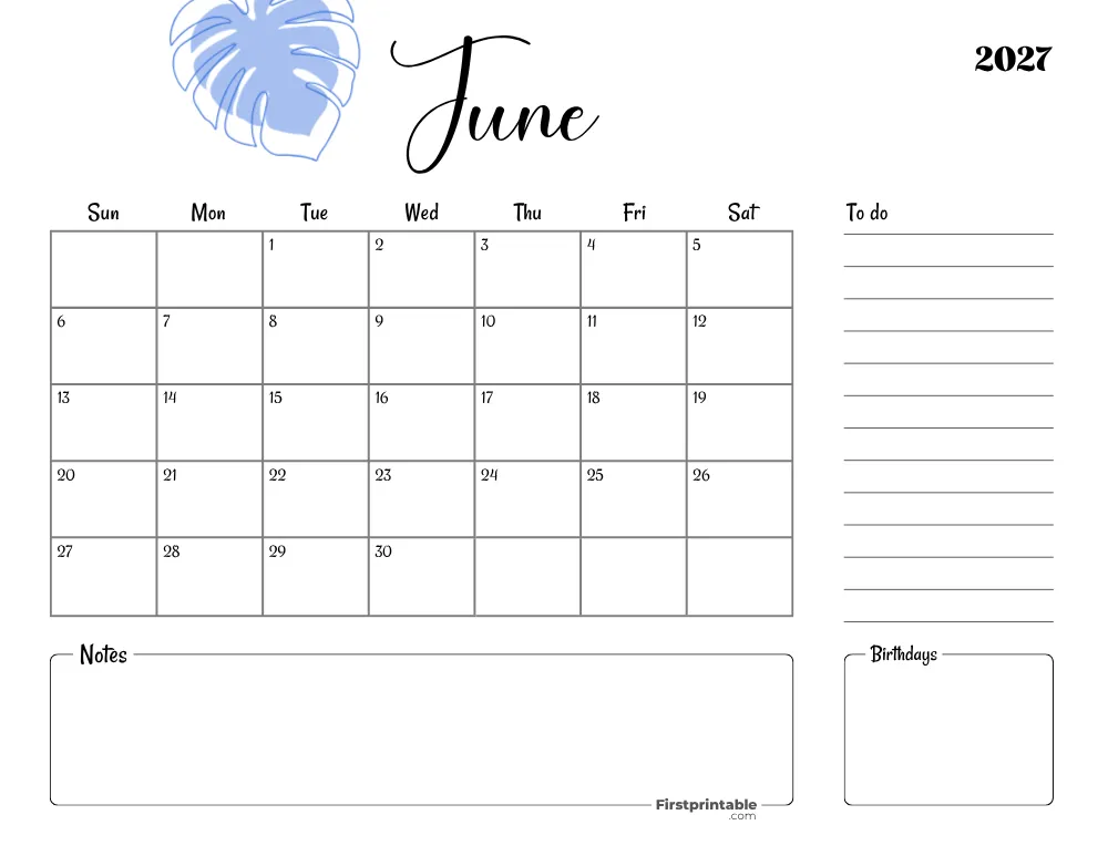 Printable June Calendar 2027 Template 18