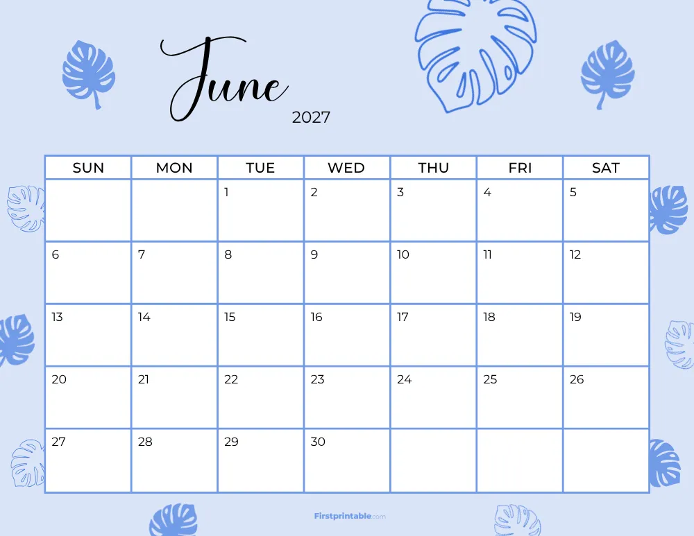 Printable June Calendar 2027 Template 19