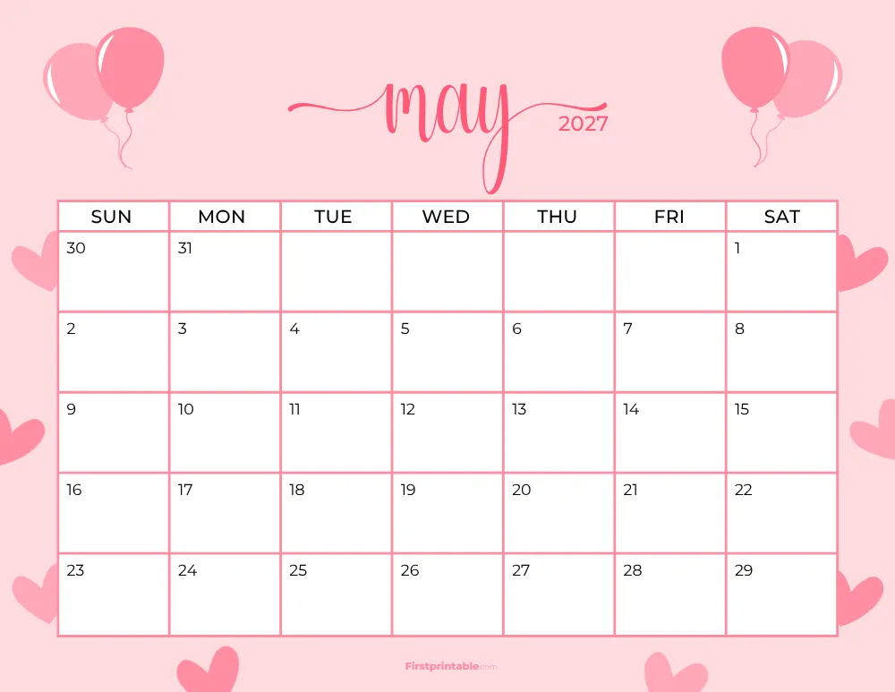 Printable May Calendar 2027 Mothers Day Template 20