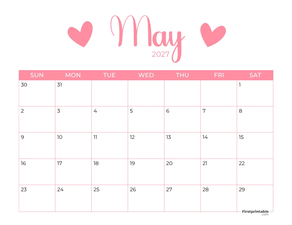 Printable May Calendar 2027 Mothers Day Template 22