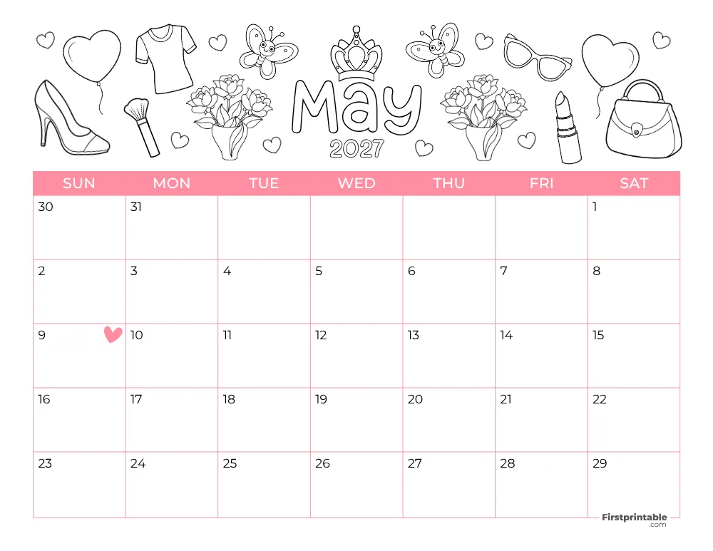 Printable May Calendar 2027 Mothers Day Template 25